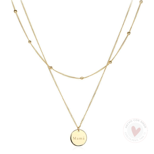 Collar Personalizado con Nombre Doble Cadena Medalla Lisa Agatha