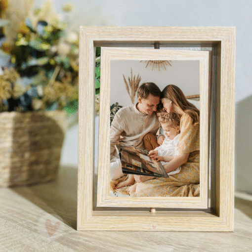 Marco de Fotos Personalizado Giratorio de Madera – con Foto personalizada sublimada (No papel)